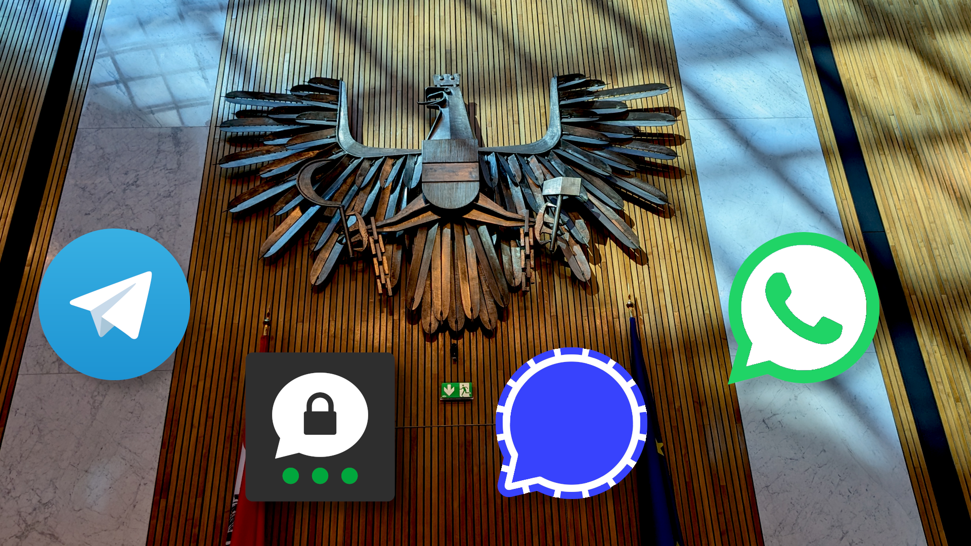 Messengerüberwachung-Überwachung-Signal-Whatsapp-Threema-Telegram-Bundesadler-Parlament-Wien-Parlament
